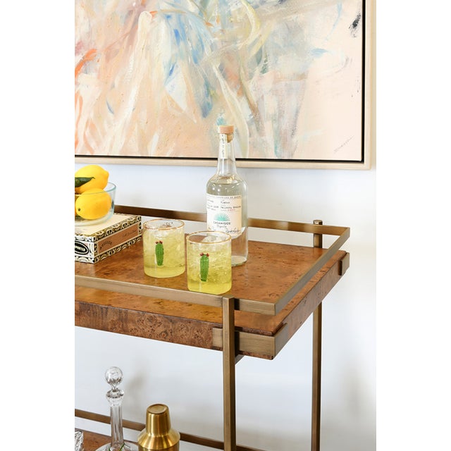 New, special order item. Not vintage. Get ready to burl out with our Cash Two Tier Bar Cart - Light or Dark Burlwood...
