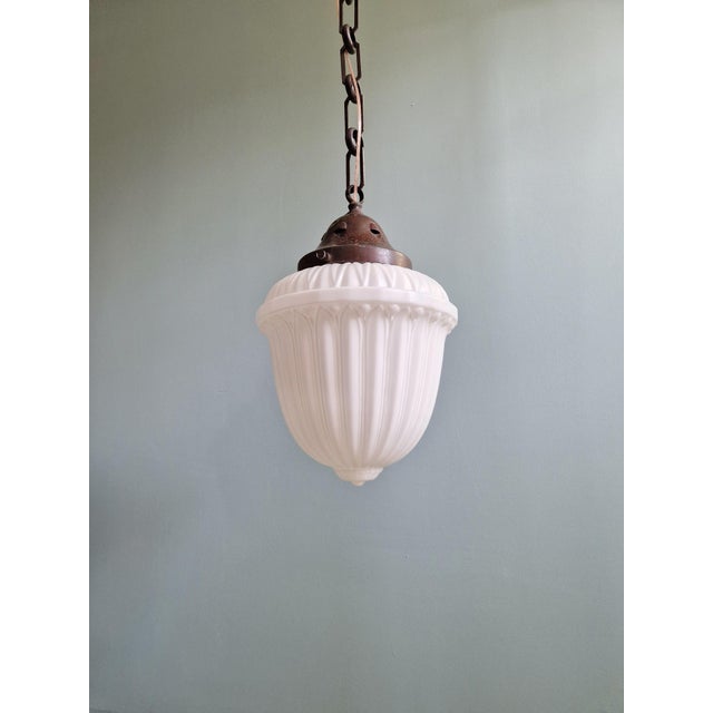 Art Deco Pendant Light in Molded & Pressed White Opaline Glass, 1930s For Sale - Image 11 of 13