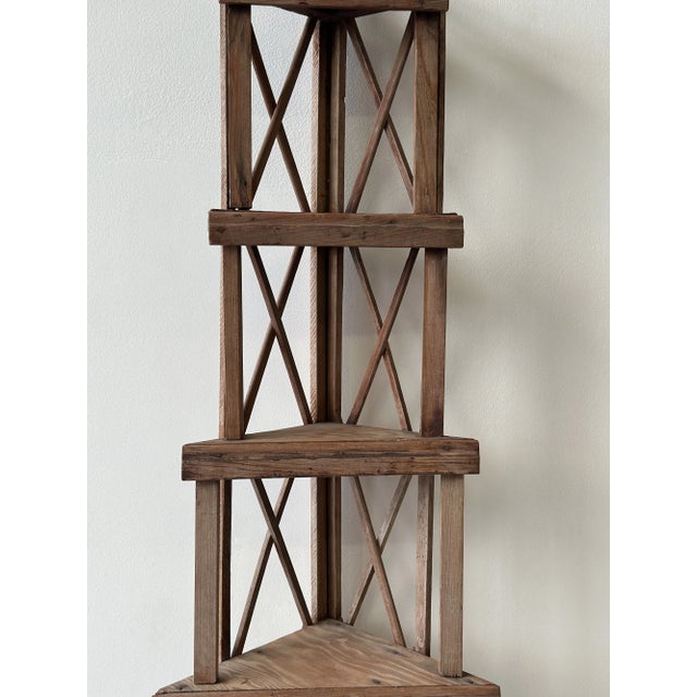 Vintage Folk Art Stepped Lattice Corner Shelf, Circa 1940s For Sale - Image 10 of 16