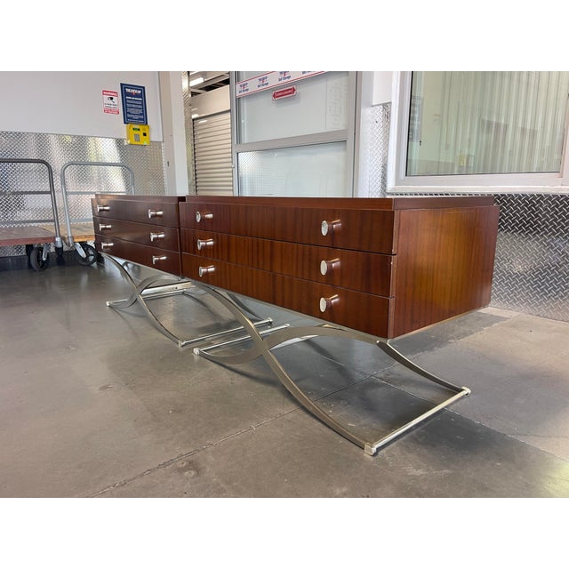 Architectural Italian Modern Nightstands With Brushed Stainless X-Form Bases – A Pair For Sale - Image 4 of 18