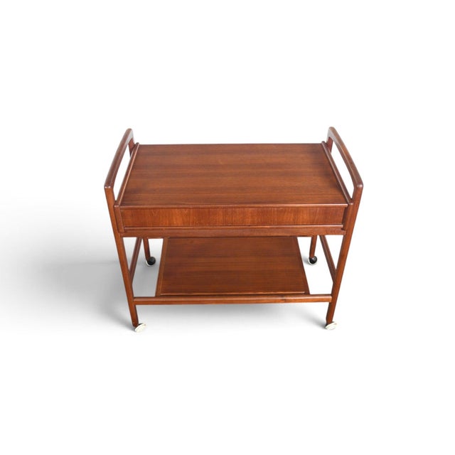 Mid 20th Century Danish Modern Two Drawer Bar Cart in Teak For Sale In San Francisco - Image 6 of 11