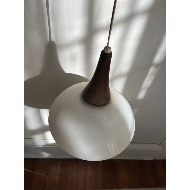 Mid 20th Century Mid-Century Modern Walnut Frosted Glass Danish Wall Hanging Light Fixture Sconce For Sale - Image 5 of 8
