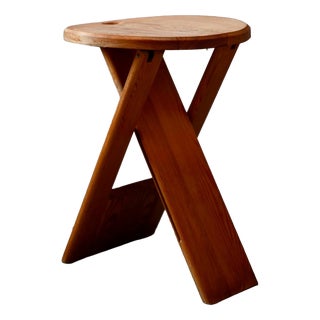 Folding Stool in Pine by Roger Tallon for Sentou, 1970s For Sale