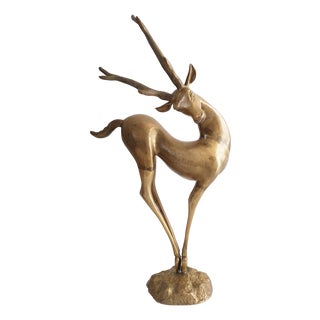 Dancing Stag, Antelope, Doe, and Fawn in Gilded Brass, 1970s For Sale