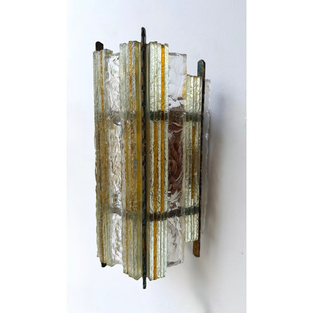 1970s Pair of Hammered Glass Wrought Iron Sconces by Longobard, Italy, 1970s For Sale - Image 5 of 12