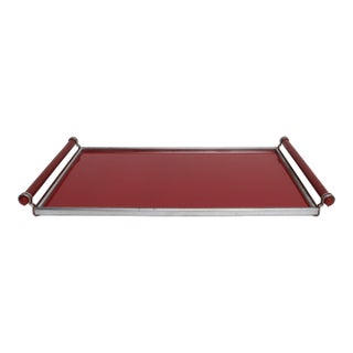 American Art Deco Chrome, Glass, Red Laminate and Painted Wood Tray For Sale