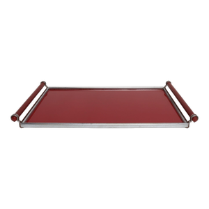American Art Deco Chrome, Glass, Red Laminate and Painted Wood Tray