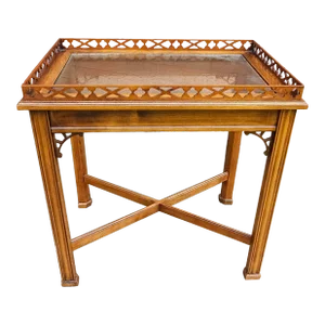 George III Style Mahogany Galleried and Glass Top Inset Tea Table / Silver Table