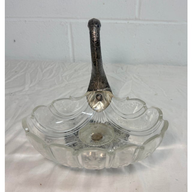 Antique 1800's Georg Roth & Co. Hanau German 800 Silver Cut Glass Swan Bowl For Sale - Image 10 of 17