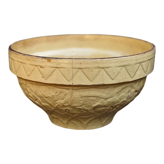 Antique Rustic Yellow Pottery Bowl For Sale