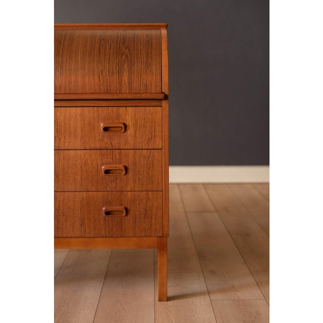 1970s Mid Century Modern Scandinavian Teak Secretary Desk For Sale - Image 5 of 17