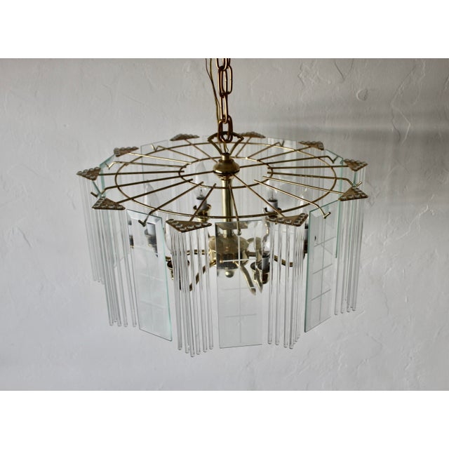 Gaetano Sciolari 1970s Sciolari Style Glass Rod Beveled Glass Panel Chandelier For Sale - Image 4 of 18