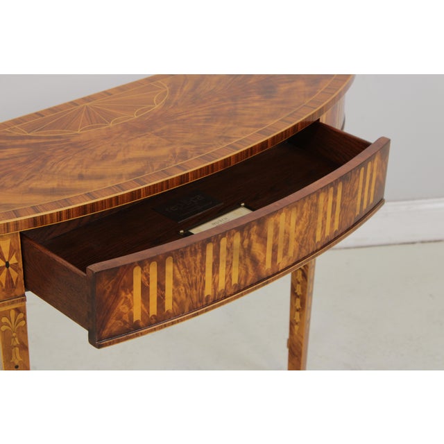 Wood Theodore Alexander Inlaid Demilune Table For Sale - Image 7 of 18