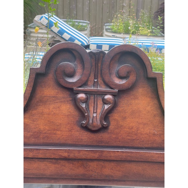 Coffee Polo Ralph Lauren Handsome Carved Wood Beveled Wall Mirror With Elegant Scroll Detailing For Sale - Image 8 of 10