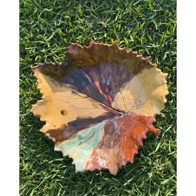 Late 20th Century Signed Studio Pottery Leaf Form Decorative Dish For Sale - Image 5 of 10