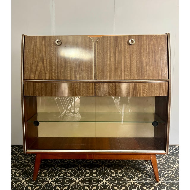 Wood Mid-Century Writing Desk with Bar Cabinet, 1960s For Sale - Image 7 of 18