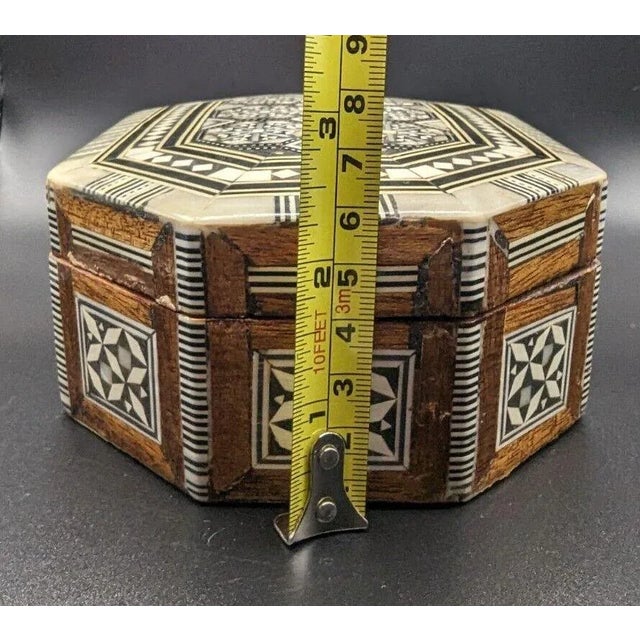 Mid 20th Century Octagonal Mosaic Mother of Pearl Inlay Wooden Box For Sale - Image 9 of 12
