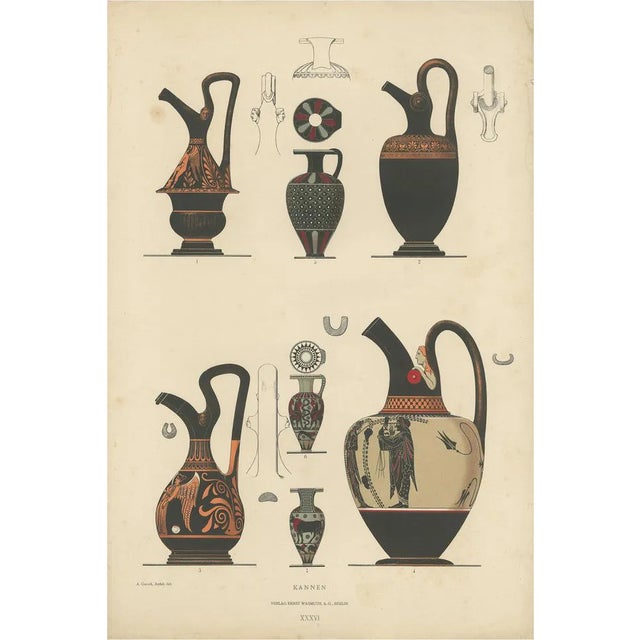 Genick, Illustration of Greek Ceramic Jugs, 1883, Print For Sale