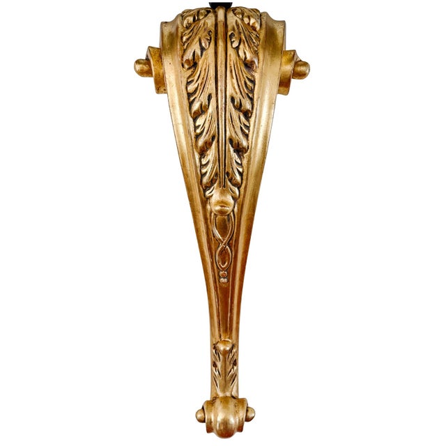 Gold French Grand Scale Parisian Giltwood Corbel Sconces With Blue Pleated Silk Shades - A Pair For Sale - Image 8 of 13