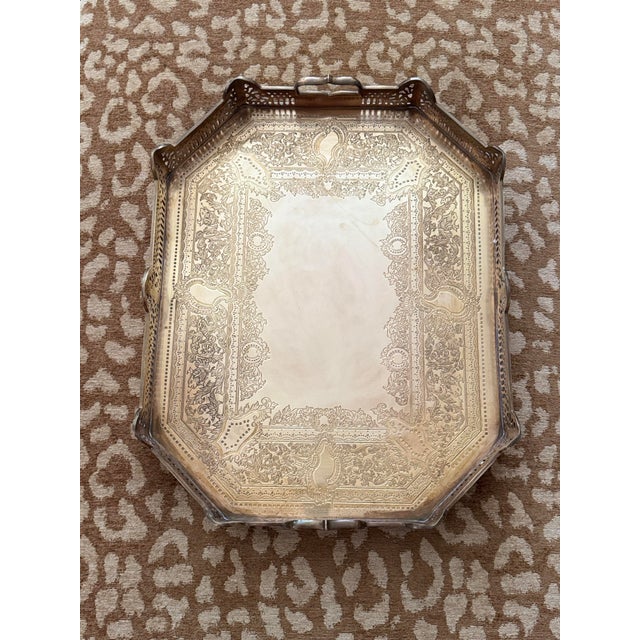 Brass Vintage Large Brass Engraved Tray For Sale - Image 8 of 12