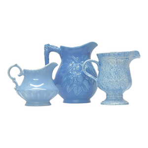 Mid 20th Century Textured Sky Blue Ceramic Pitcher Curation - Group of 3