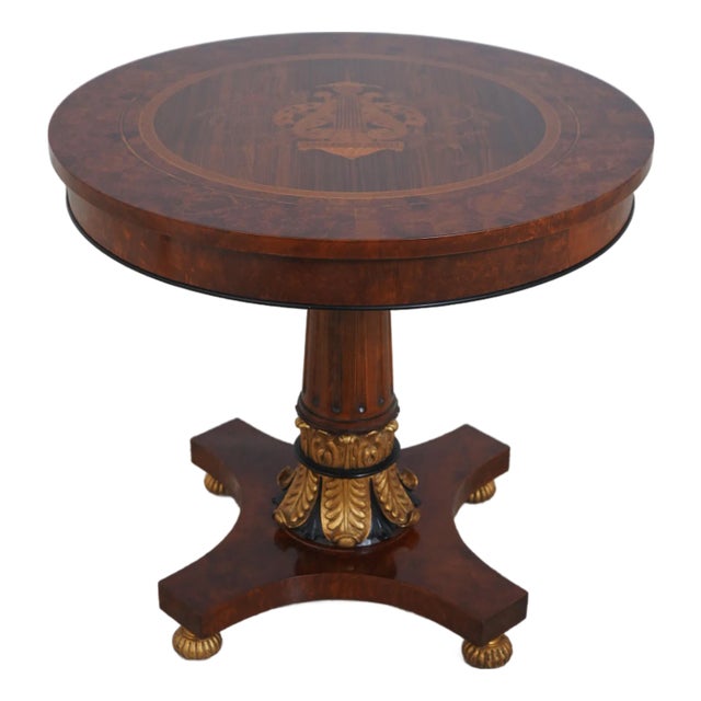 Rho Mobili Neoclassical Inlaid Pedestal Lamp Center Table For Sale