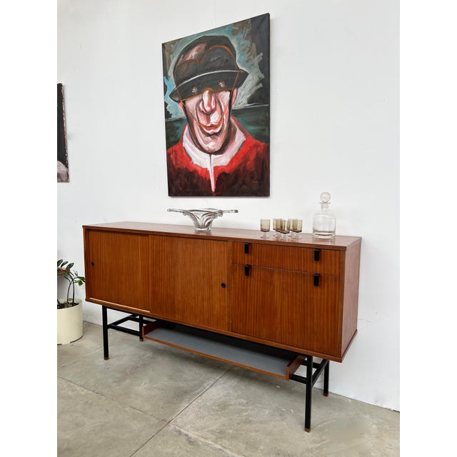 Modernist Teak Sideboard with Metal Base by Alain Richard for Caminelle, 1960s For Sale - Image 12 of 18