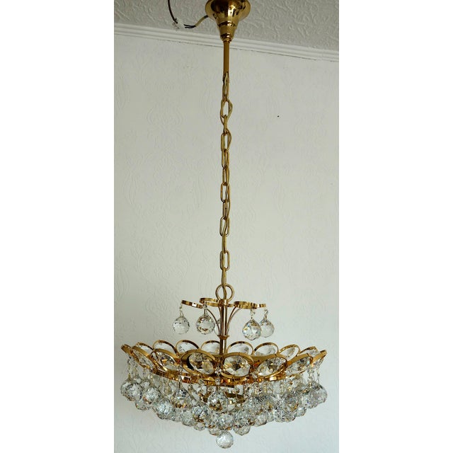 Metal Brass and Rainbow Lead Crystal 8-Light Chandelier from Palwa, 1960s For Sale - Image 7 of 12
