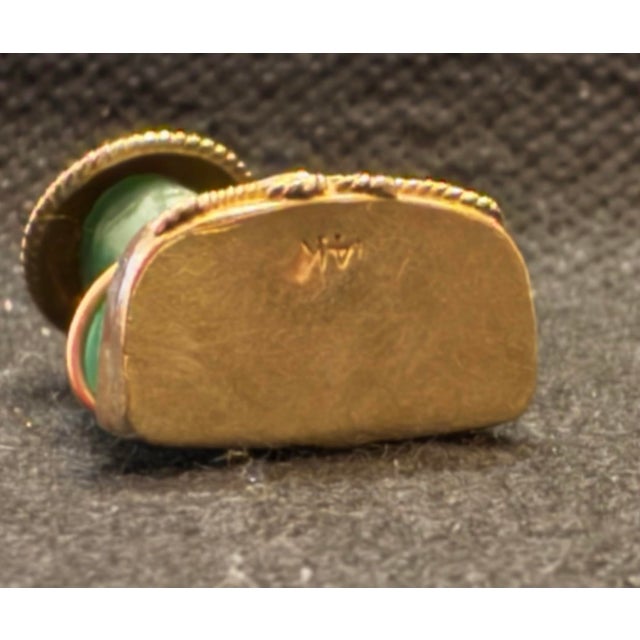 14k Yellow Gold Pendant With Hand Carved Jade Sitting Buddha With Chinese Hat. For Sale - Image 4 of 12