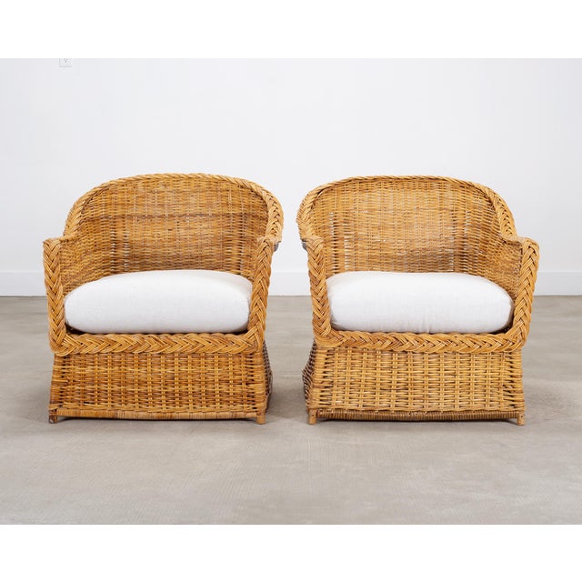 Amber Pair of Organic Modern Rattan Wicker Lounge Armchairs For Sale - Image 8 of 18