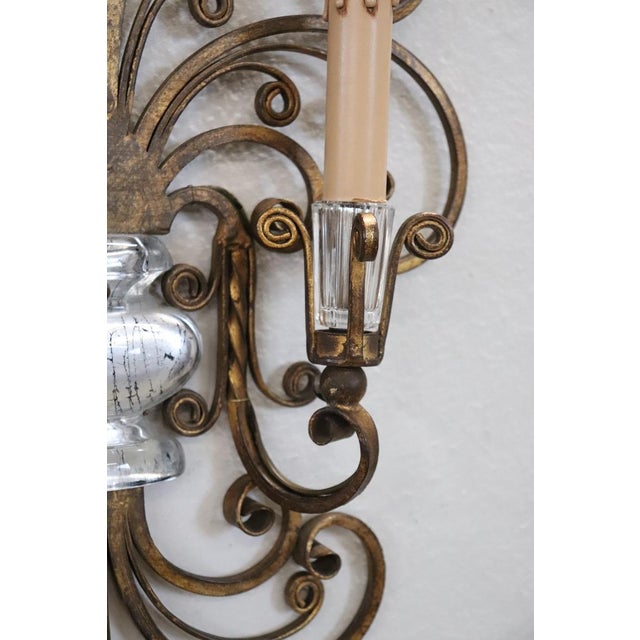 Gilded Iron and Crystal Sconces attributed to Maison Baguès, 1950s, Set of 2 For Sale - Image 11 of 18