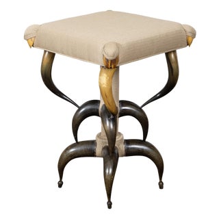 1880s American Horn Stool with Three-Tier Construction and Custom Upholstery For Sale