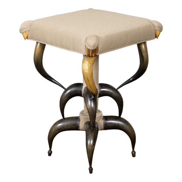1880s American Horn Stool with Three-Tier Construction and Custom Upholstery For Sale