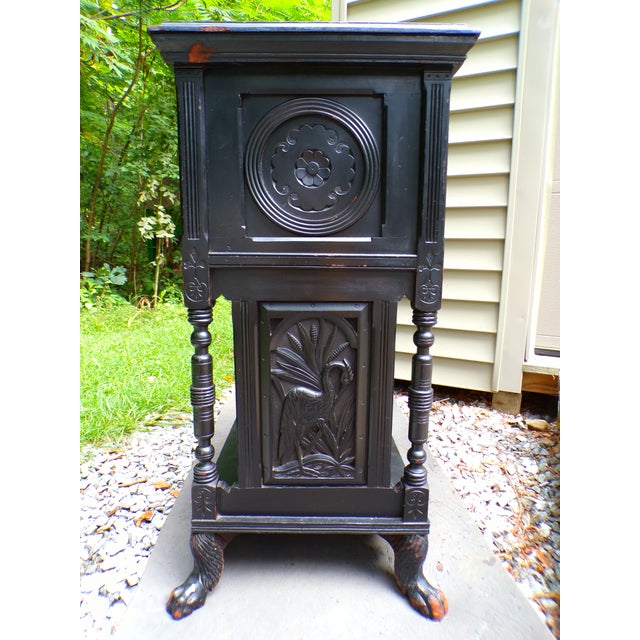 Antique Carved Black Ebonized Aesthetic Movement Victorian Entry Table Late 19th Century Wooden table finished in black...