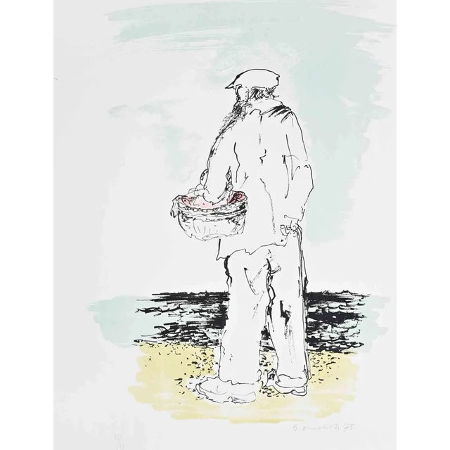Giovanni Omiccioli, The Fisherman, Lithograph, 1975 For Sale