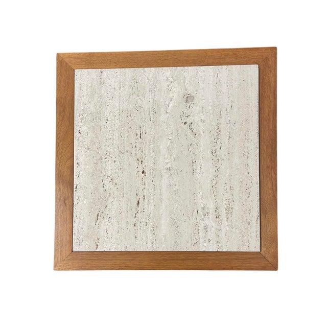Mid-Century Modern Mid 20th Century Modernist Harvey Probber Style Walnut Travertine and Brass Side Tables For Sale - Image 3 of 4