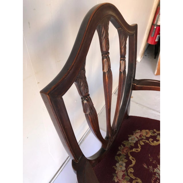 Hepplewhite Vintage Mahogany Arm Chair Needlepoint Upholstery For Sale - Image 3 of 11