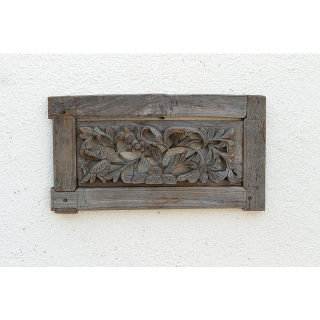 Asian Antique Oxidized Teak Wood Carved Wall Art For Sale - Image 3 of 7