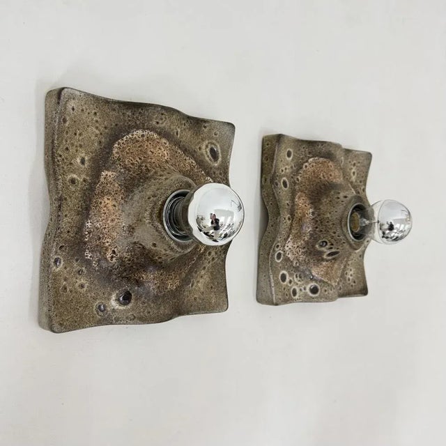 Mid-Century Wavy Ceramic Wall Lamps, 1970s, Set of 2 For Sale - Image 12 of 18