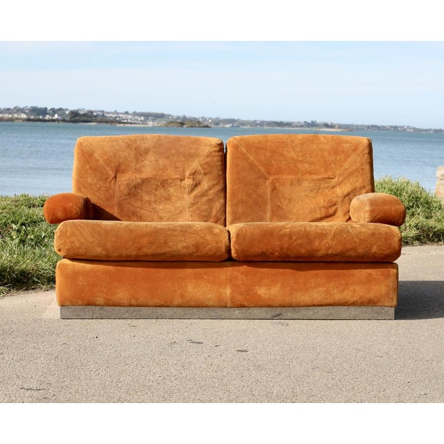 Suede and Steel Orange Sofa, 1970 For Sale - Image 16 of 18