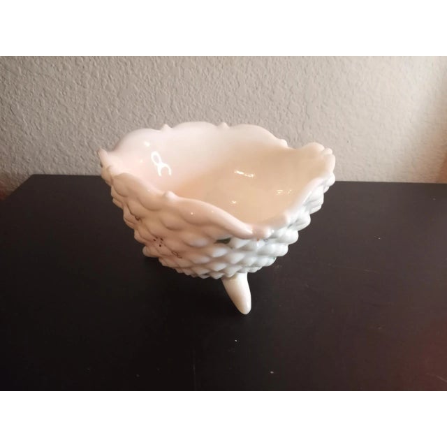 Glass 1960s Le Smith Hobnail Milk Glass Hand Painted Ruffled Edge Footed Bowl For Sale - Image 7 of 7