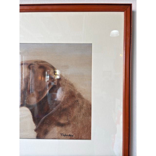 Wood 70's Vintage F. Worden "Ch. Edmonton Newt" Dog Portrait Painting, Framed For Sale - Image 7 of 12