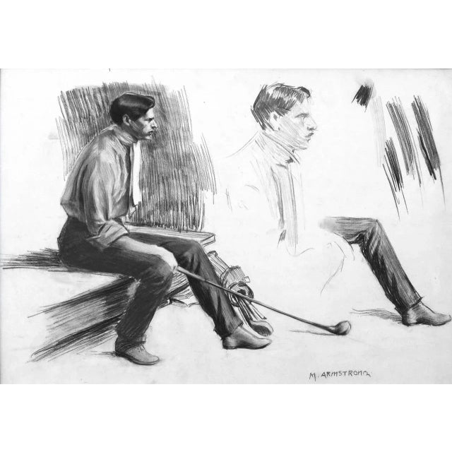 Study of a young man with his golf clubs by listed artist Margaret Neilson Armstrong (American, 1867-1944). Image, 14"H x...