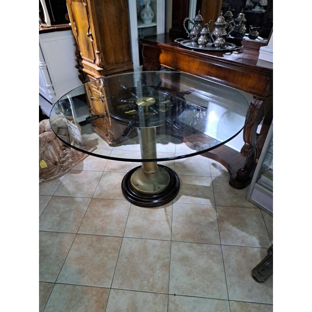 Nautical Table with Brass Base and Glass Top For Sale - Image 3 of 8