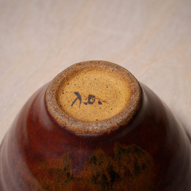 Burgundy Late 20th Century Handmade Red Earth Tone Ceramic Bowl For Sale - Image 8 of 9