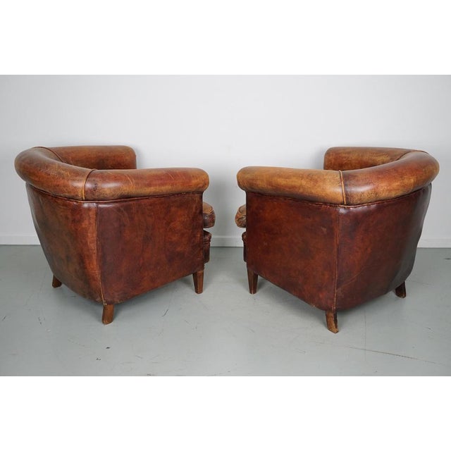 Set of Vintage Dutch Cognac Colored Leather Club Chairs For Sale - Image 15 of 18