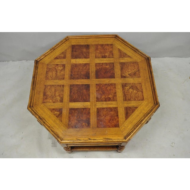 Vintage Baker Barley Twist Oak & Burlwood Parquetry Octagonal Coffee Table For Sale In Philadelphia - Image 6 of 17