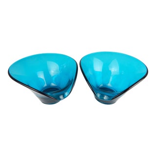 Mid-Century Teal Viking Glass Bowls, Pair For Sale
