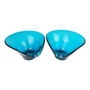Mid-Century Teal Viking Glass Bowls, Pair