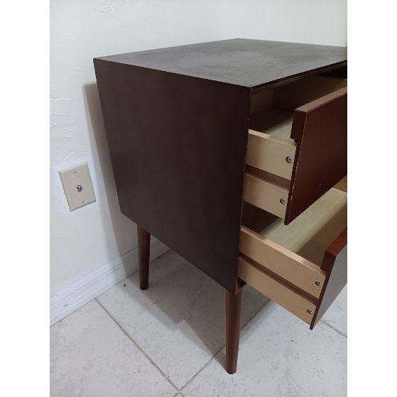 Mid Century Modern Nightstand Rubber Wood Legs Brown Two Drawer For Sale In Naples, FL - Image 6 of 7